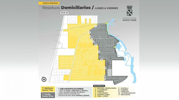 El cronograma de recolección de residuos domiciliarios será de lunes a viernes 