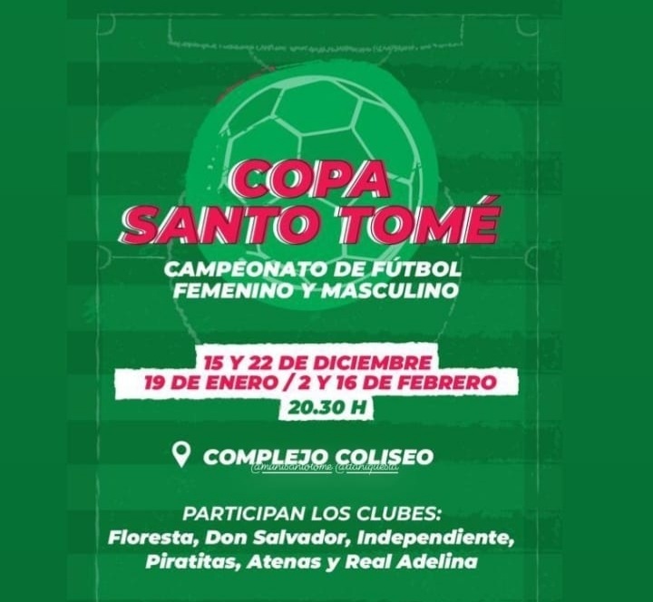 Fútbol: Este jueves inicia La Copa Santo tomé. Certamen que convoca a todos los equipos santotomesinos de primera División 