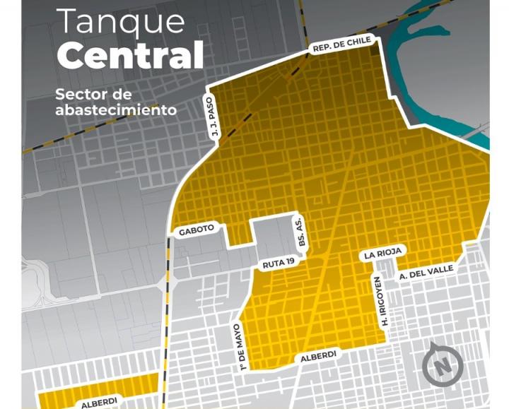 Durante gran parte de la mañana del miércoles habrá corte de agua en la zona abastecida por el Tanque Central